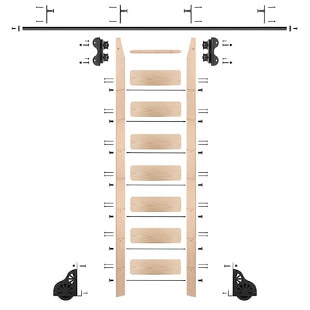 Quiet Glide Ladder 8.06 ft. Unfinish Maple Black Rolling Kit with 8 ft. Rail QG.210-8MA-08-V.08